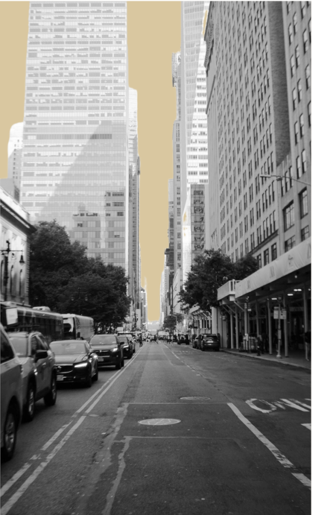 Street view of NYC business buildings