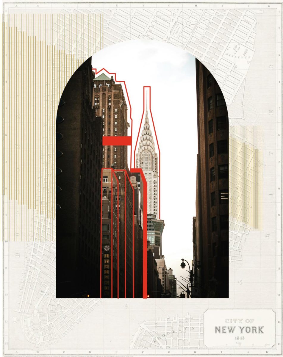 Empire State Building with Decorative lines outline the architecture